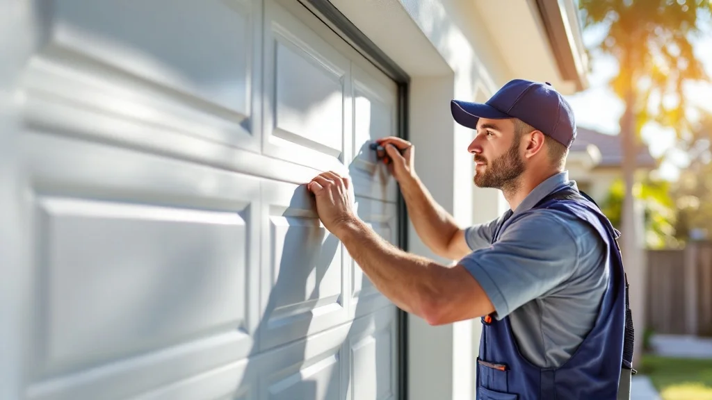 Garage door repair technician servicing a home in Miramar, FL